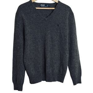 Polo Ralph Lauren Men’s 100% Lambs Wool V-Neck Sweater Gray Size XL